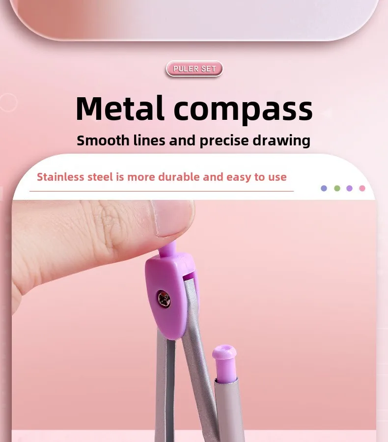 7-Piece High-Appealing Multifunctional Student Stationery Set Primary School Essential with Compasses Rulers Erasers