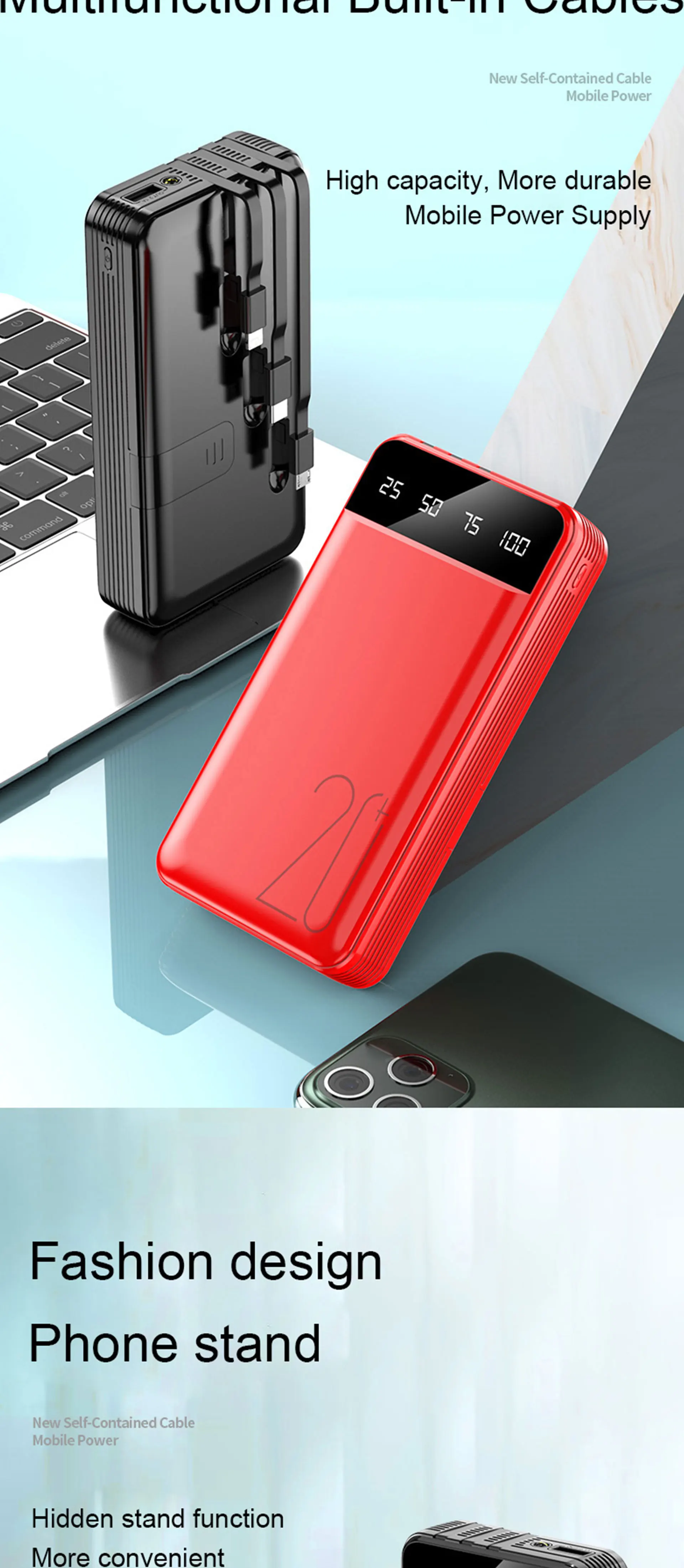 2020 New Factory hot sale fast charging power bank 20000mah emergency powerbank Type-C power banks backup with phone holder - ANKUX.COM
