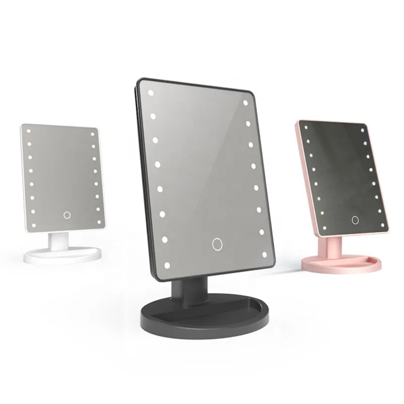 Rechargeable Touch Screen Lighted Vanity 360 Degree Rotation Tabletop Cosmetic Make Up Mirror With Bright LED Lights Easy Makeup