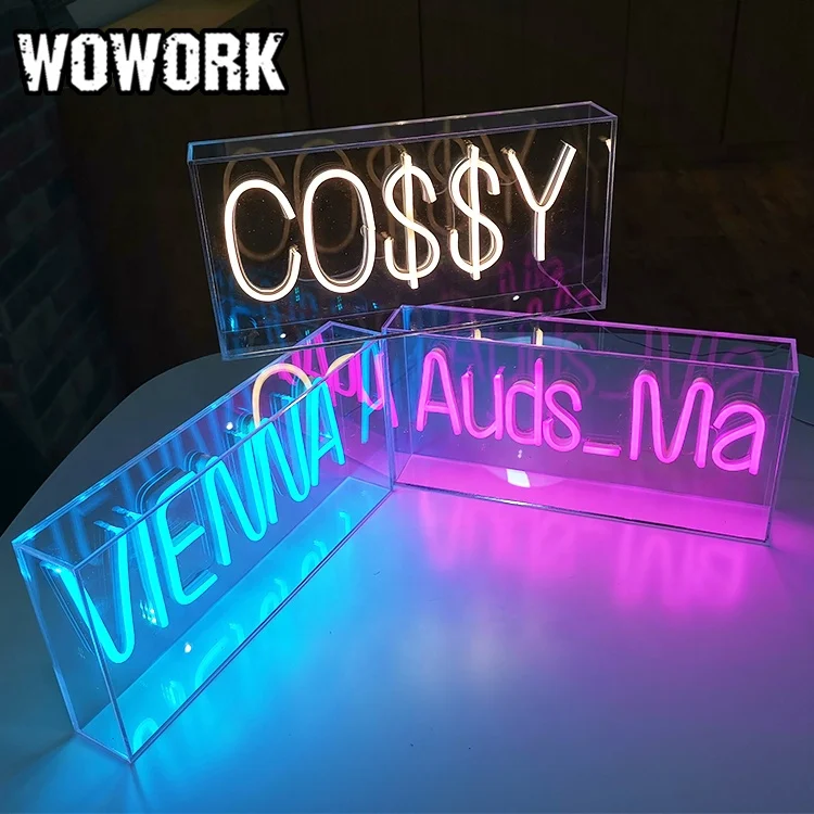 WOWORK custom acrylic neon box of RGB Flexible neon for Store LOGO indoor desktop decoration