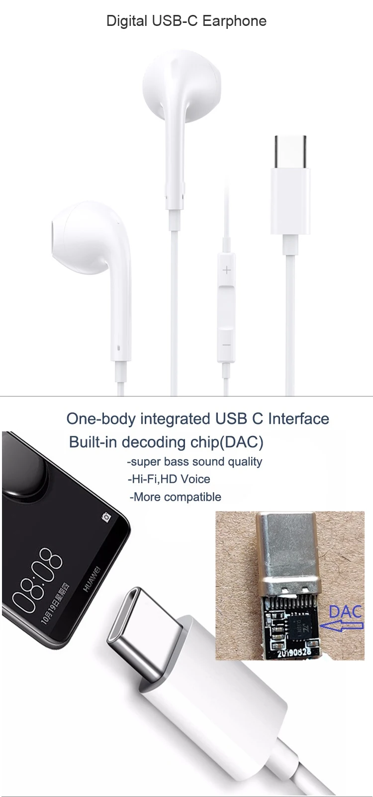 Premium Digital Dac Typec Headphones In Ear Wired Usb Type C Earphone