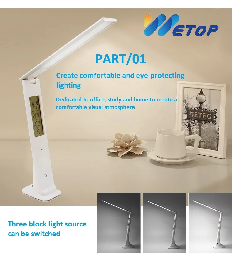 Wetop LED Desk Lamp, Eye-caring Table Lights, Dimmable Office Light with USB Charging Port, Touch Control