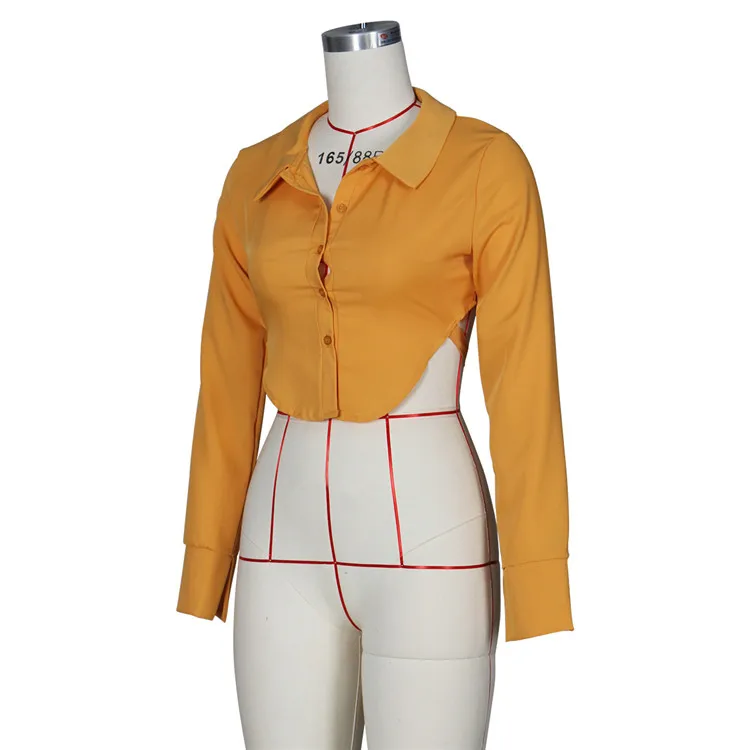 Turndown Neck Solid Button Up Ladies Crop Tops Shirts For Women Blouses Long Sleeve Shirts Women Shirts