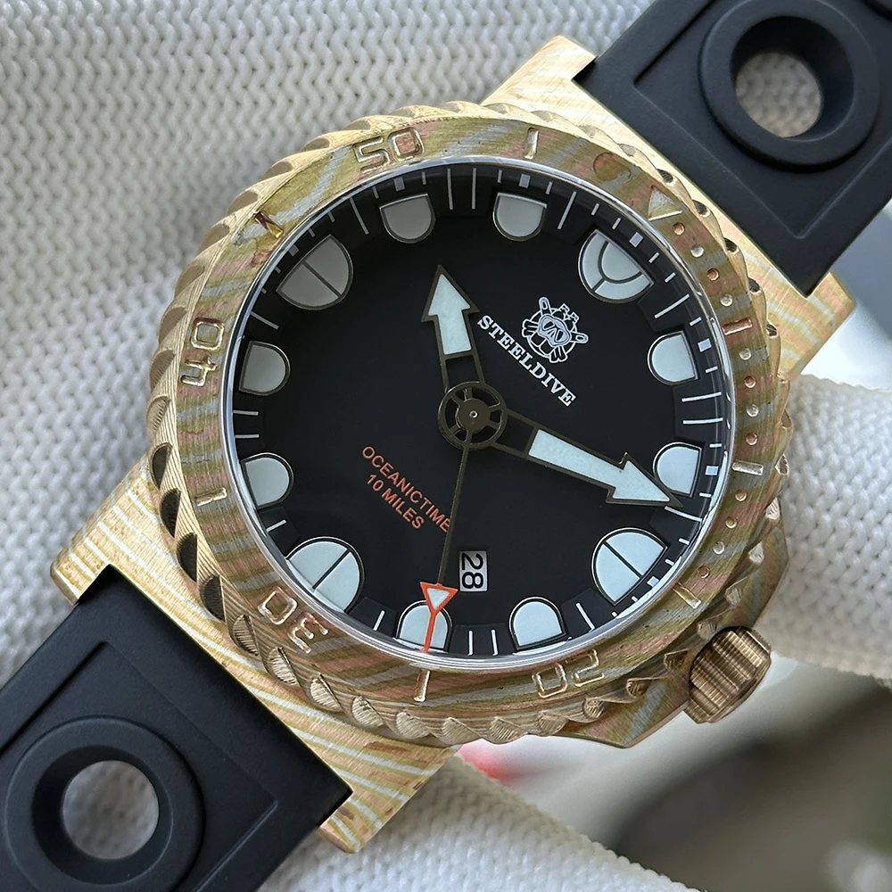STEELDIVE SD1982Y Men's Bronze Damascus Dive Watch, 10000M
