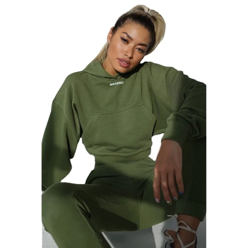 
2020 Autumn Winter Oversized Women Fleece Hoodie 2 Piece Sweatpants and Hoodie 