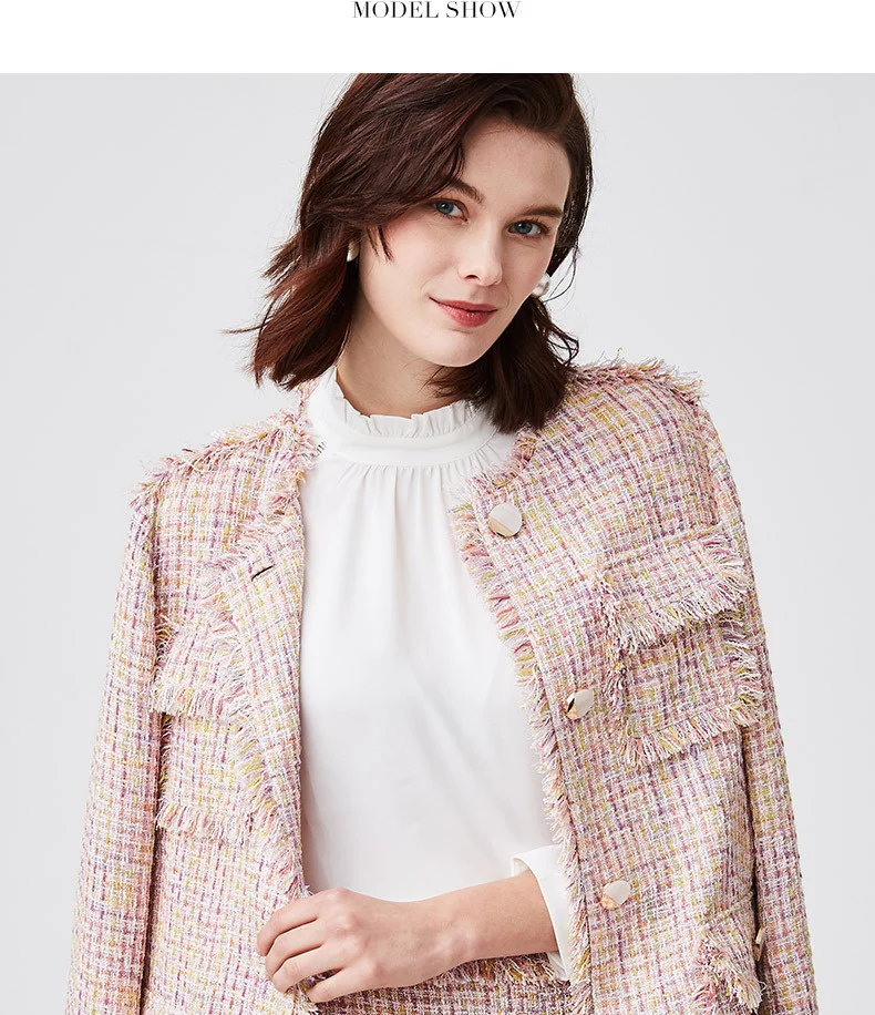 Naivee new French womans tweed jacket temperament wind bright silk tweed women pink tweed suit coat