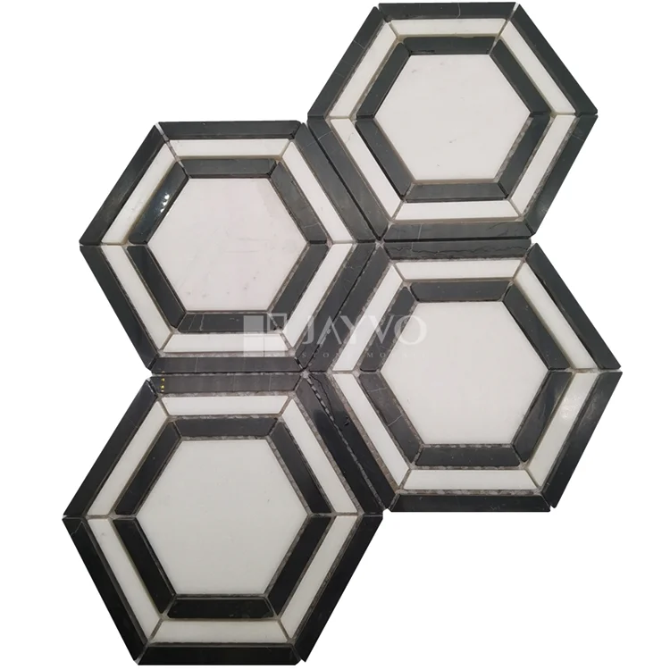 Black and White Marble Mosaic Tile Polish Hexagonal Waterjet Parquet Marble Mosaic Wall Tile Factory Price
