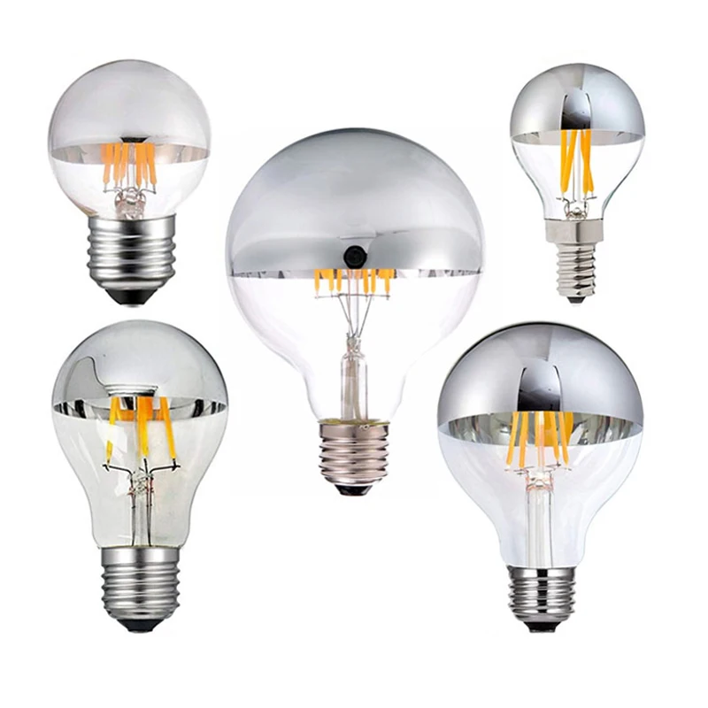 LED Dimmable Bulb E14 E12 Led Crown Silver Mirror Light Lamp 4W 6W 8W Warm White 2700K G45 G125 LED E26 E27 220V Bulbs