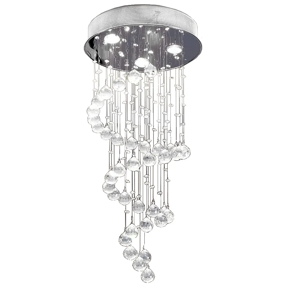 LED Modern Crystal Ball Spiral Rain Drop Ceiling Lighting Fixture Chandelier