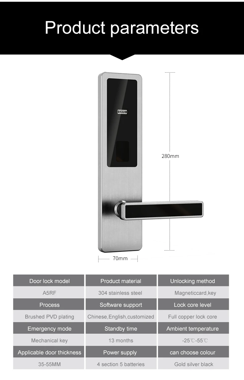 Factory Wholesale High Quality 304 stainless steel electronic card key RFID access control hotel door lock