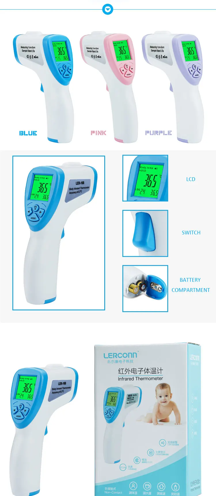 Infrared Thermometer Temperature Digital Fever Measure for Baby Adult Non-Contact high temperature gun - KingCare | KingCare.net