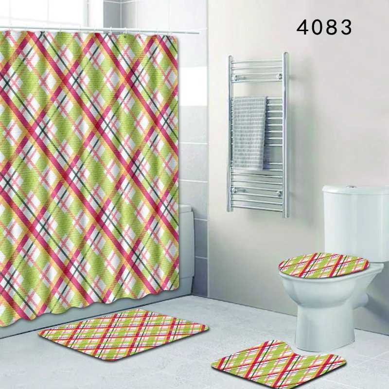With Matching Shower Curtain Nonslip Rug,Toilet Lid Cover And Bathroom