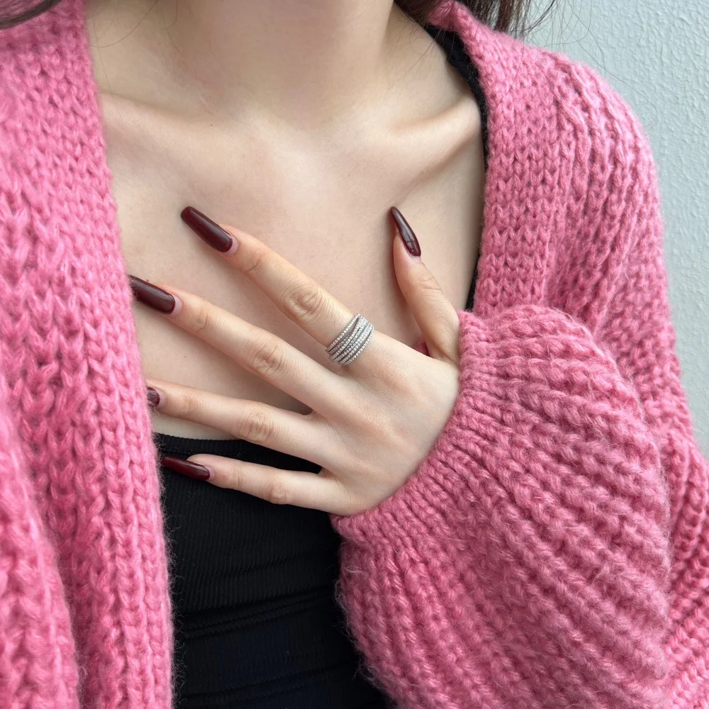 S925 Sterling Silver Niche Ins Fashion Light Luxury Ring for Women Snake-Shaped Wrapped Lab Diamond Rattan Man Silver Ring