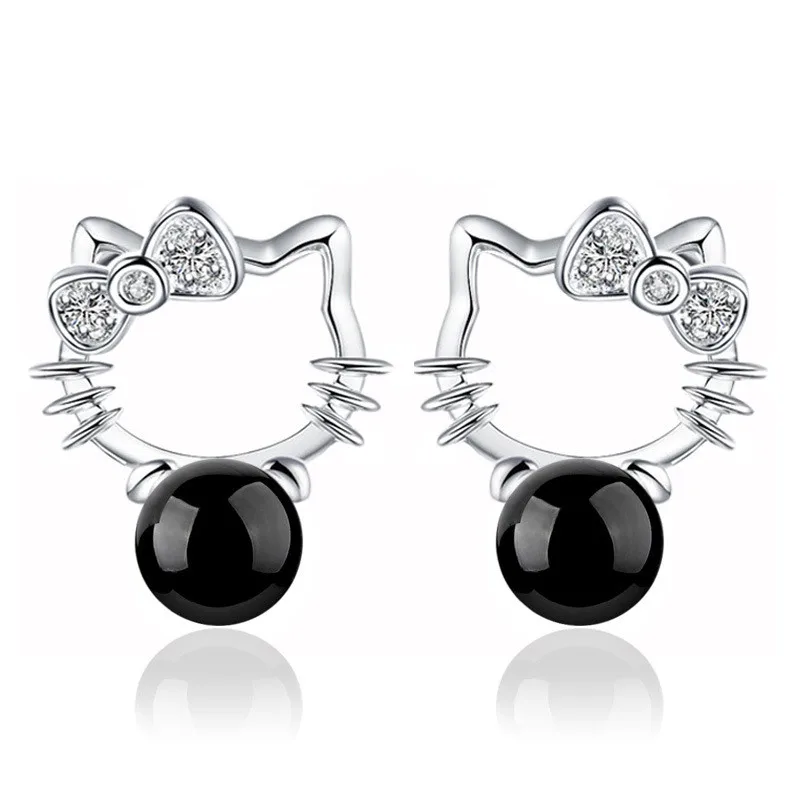 Stainless steel fashion stud earrings HelloKitty black 