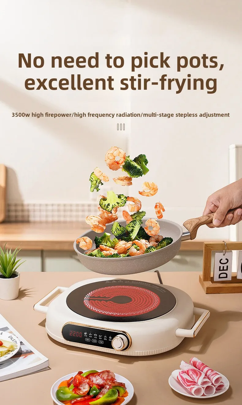 3500W High Power Smart Electric Ceramic Cooktop with Semi-Crystal Panel & 3H Timer for Home Use