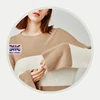 Ladies' stylish loose fit viscose wool blend camel striped crew neck fancy rib knitted pullover sweater with straight sleeve