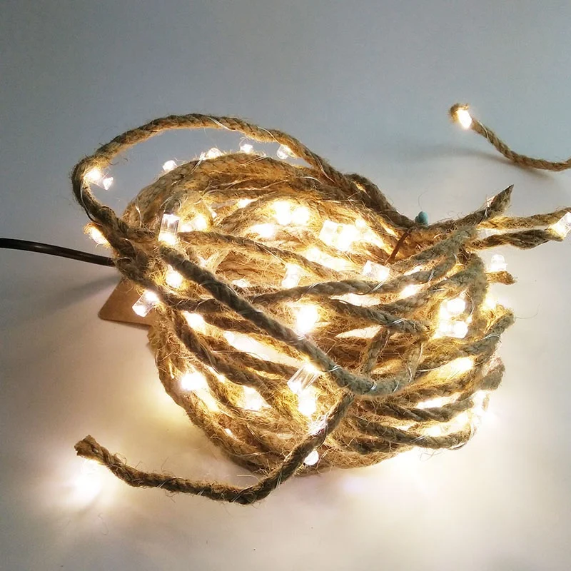 Customized 5m 50 leds hemp rope usb powered led string lights  for party  wedding christmas deco