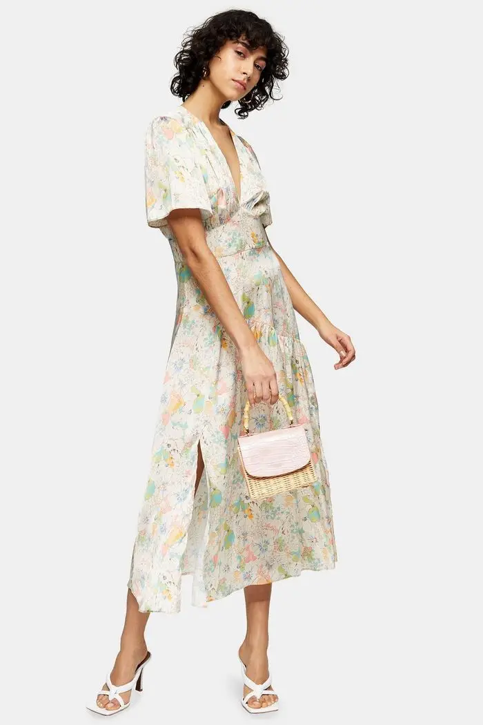 Willow Floral Print Angel Sleeve Midi 