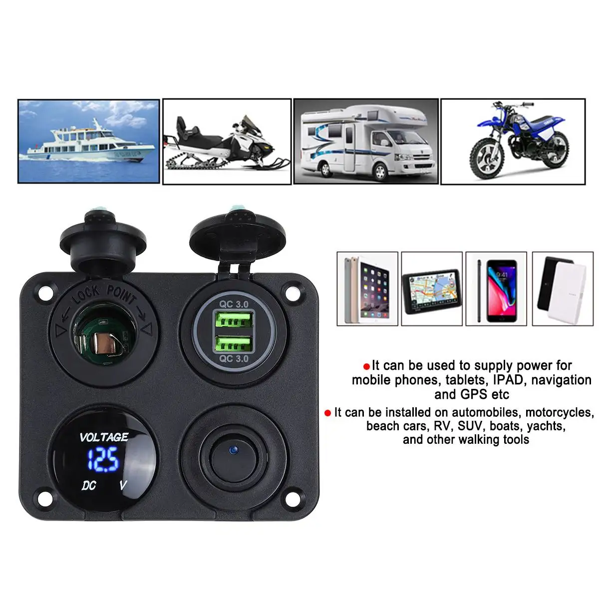 Car Rocker Switch Panel Dual USB QC3.0 Cigarette Lighter Socket ...