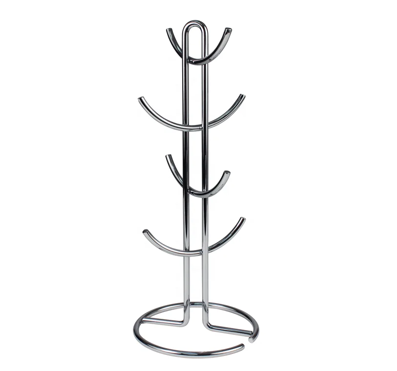 Euro Large Silver Chrome 8mug Holder Coffee Mugs & Tea Cup Storage