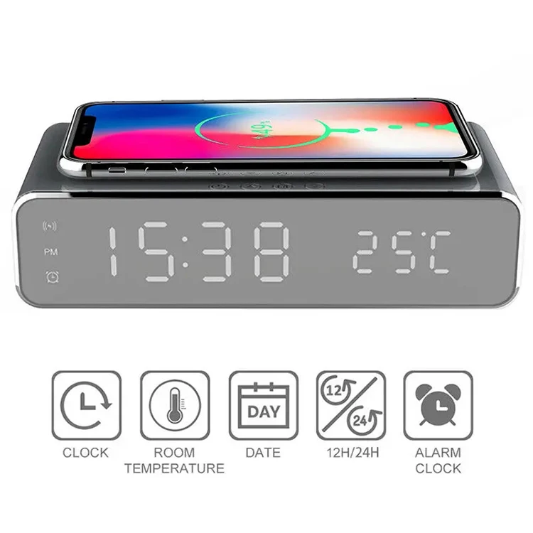 Small Alarm Clock For Bedroom With Wireless Charging Function For Phone