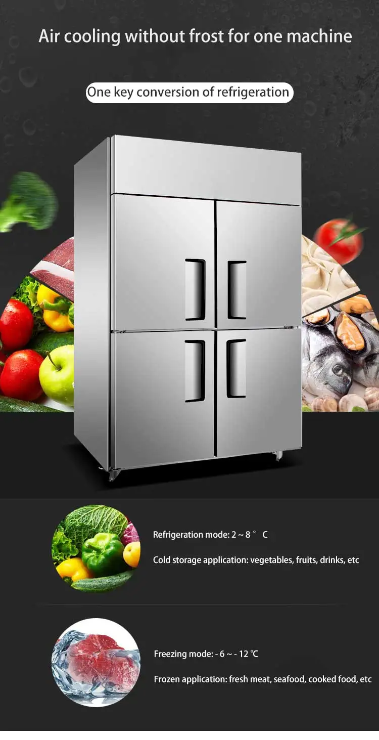 Air-cooled Vertical Commercial Refrigerator Kitchen Refrigeration Freezer Freezer Refrigeration Equipment Stainless Steel CB Ce