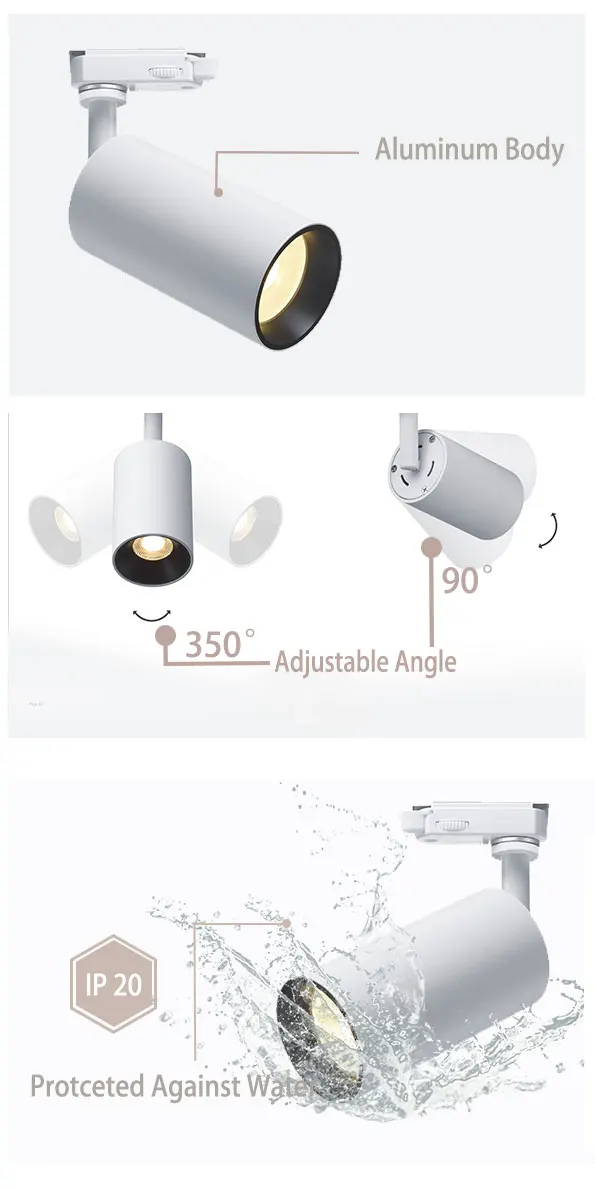 CCC CE COB RoHS IP20 LED Track Light System Adjustable Angle Aluminum for Indoor  25W 30W Body
