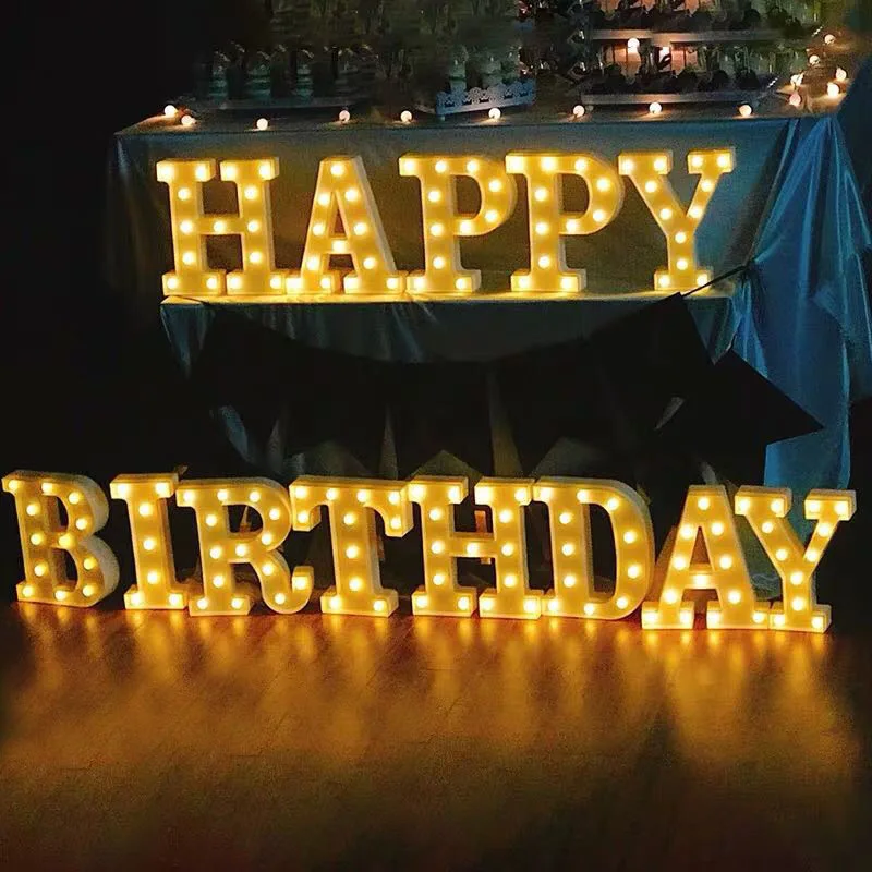 pink gold happy birthday marquee lights sign alphabet letters