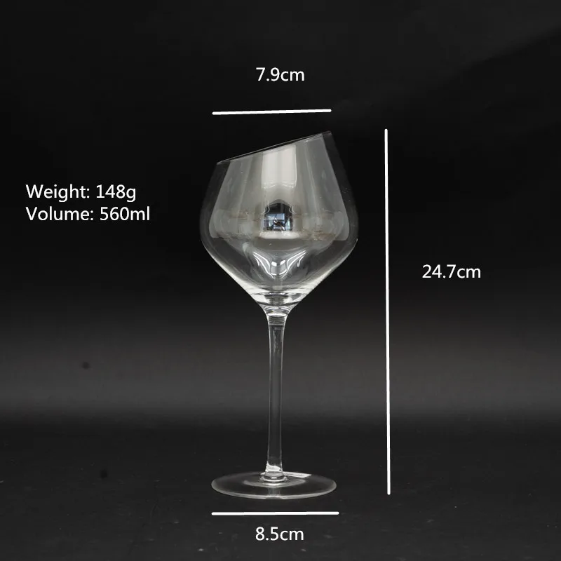 Customize Bevel Blown Red Wine Glass Slant Rim Great For Red And White Crystal Wine Drinking 