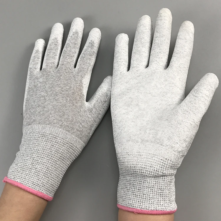 Esd Work Gloves,Cleanroom Safe Electronic Assembling Lint Free Conductive Carbon Fiber Esd Pu