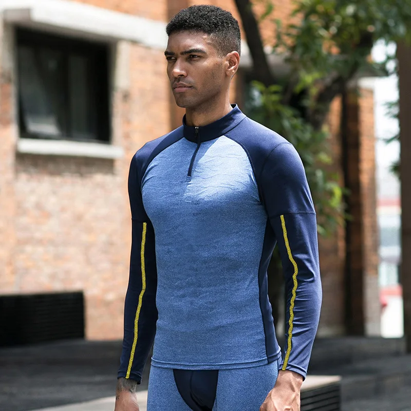 Wholesale High Quality Men Workout Clothes Long Sleeve Mens Zip Neck