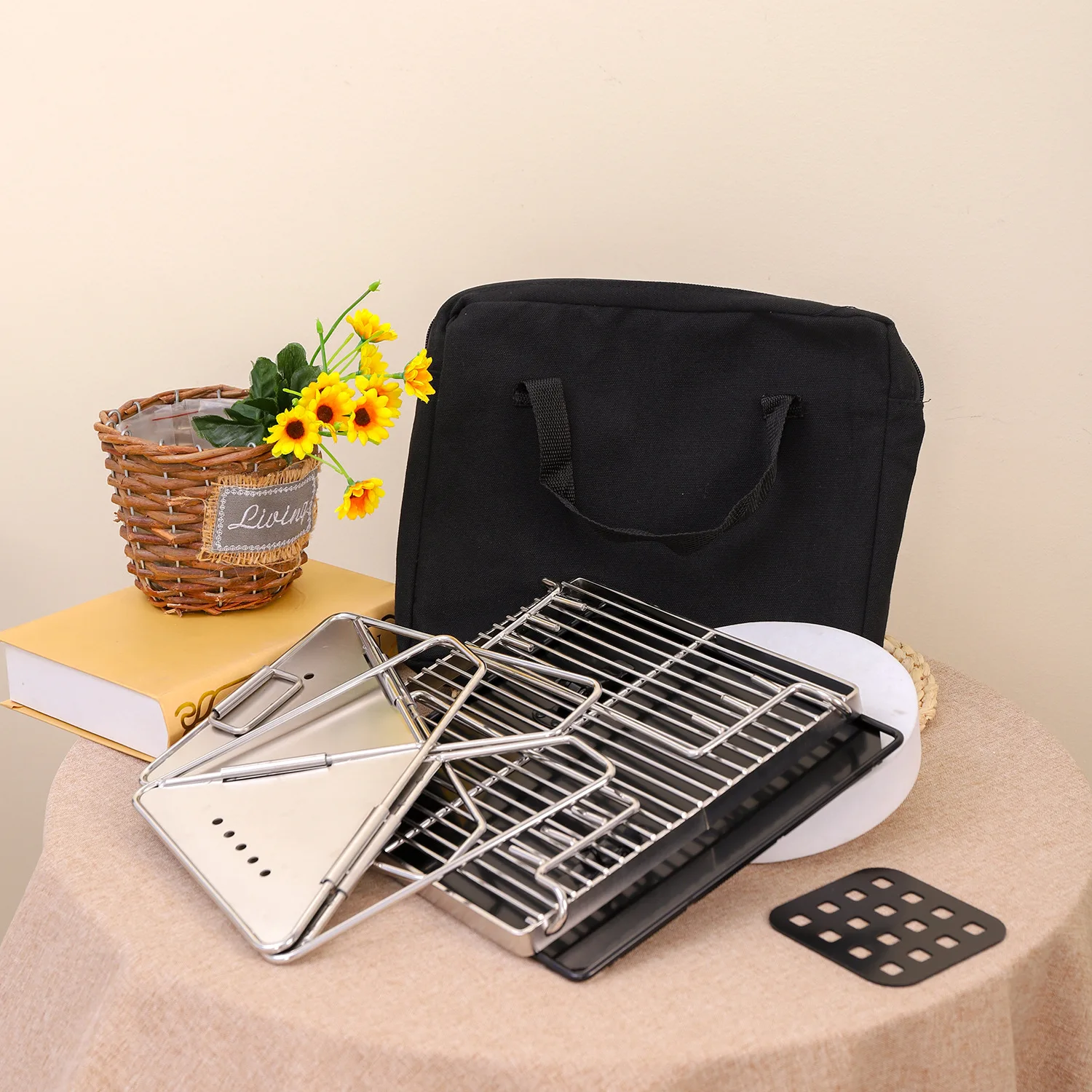 Van Portable Suitcase Bbq Grill With Grill Grid Collecting Tray For