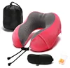 Super soft plush u neck Embroidered car head rest custom memory foam fabric neck pillow airplane travel kit