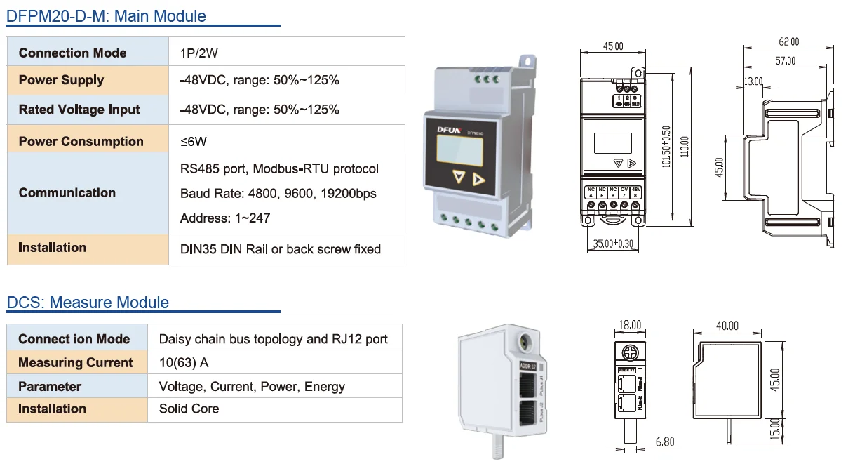 Dfun Dfpm20d Telecom Multi Channel Meter Dc Energy Monitoring Meter