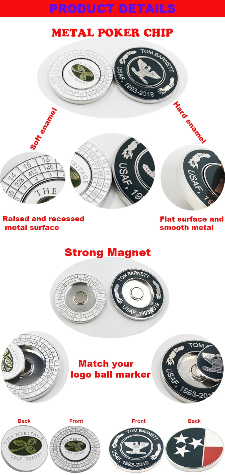 Magnetic Golf Poker Chip Magnet Golf Ball Marker  Custom  Factory Price Golf  Club Ball Markers manufacture