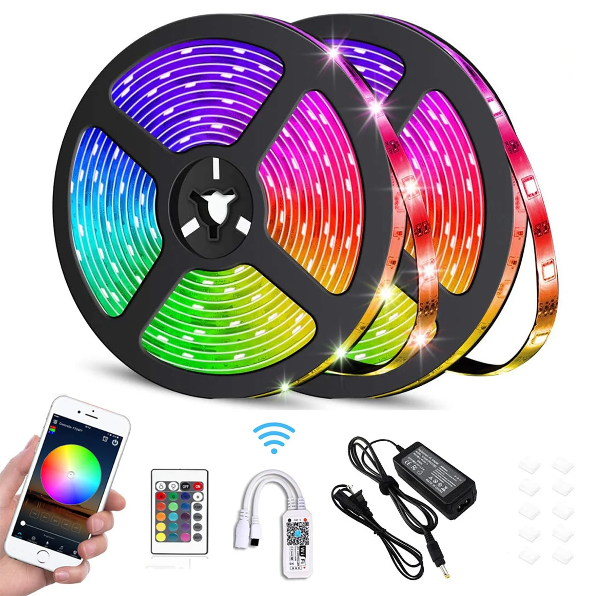 LED Strip Lights, 16.4 ft RGB WiFi Controller Led Light Strip Kit 5050 SMD IP20 Waterproof 24 Key Flexible