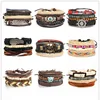 hot sale handmade Braided Leather Bracelet Alloy Life Tree Bead Set Multilayer Leather Wrap Bracelets Bangles