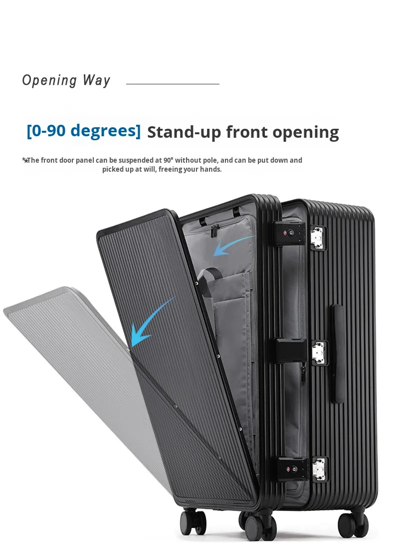 product full aluminum luggage spinner trolley case 20 24 30 inch unisex front opening waterproof anti theft tsa lock suitcase business-18