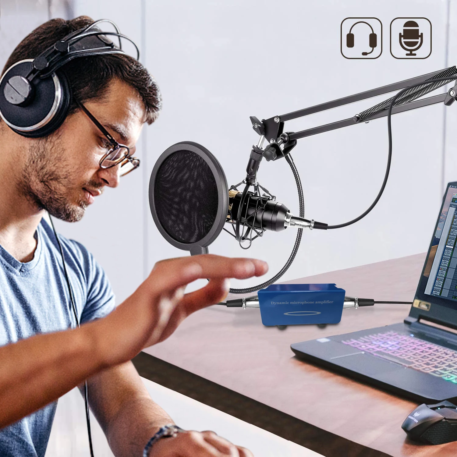 Dynamic Mic Activator Microphone Pre Amp Gain Booster +22db Microphone