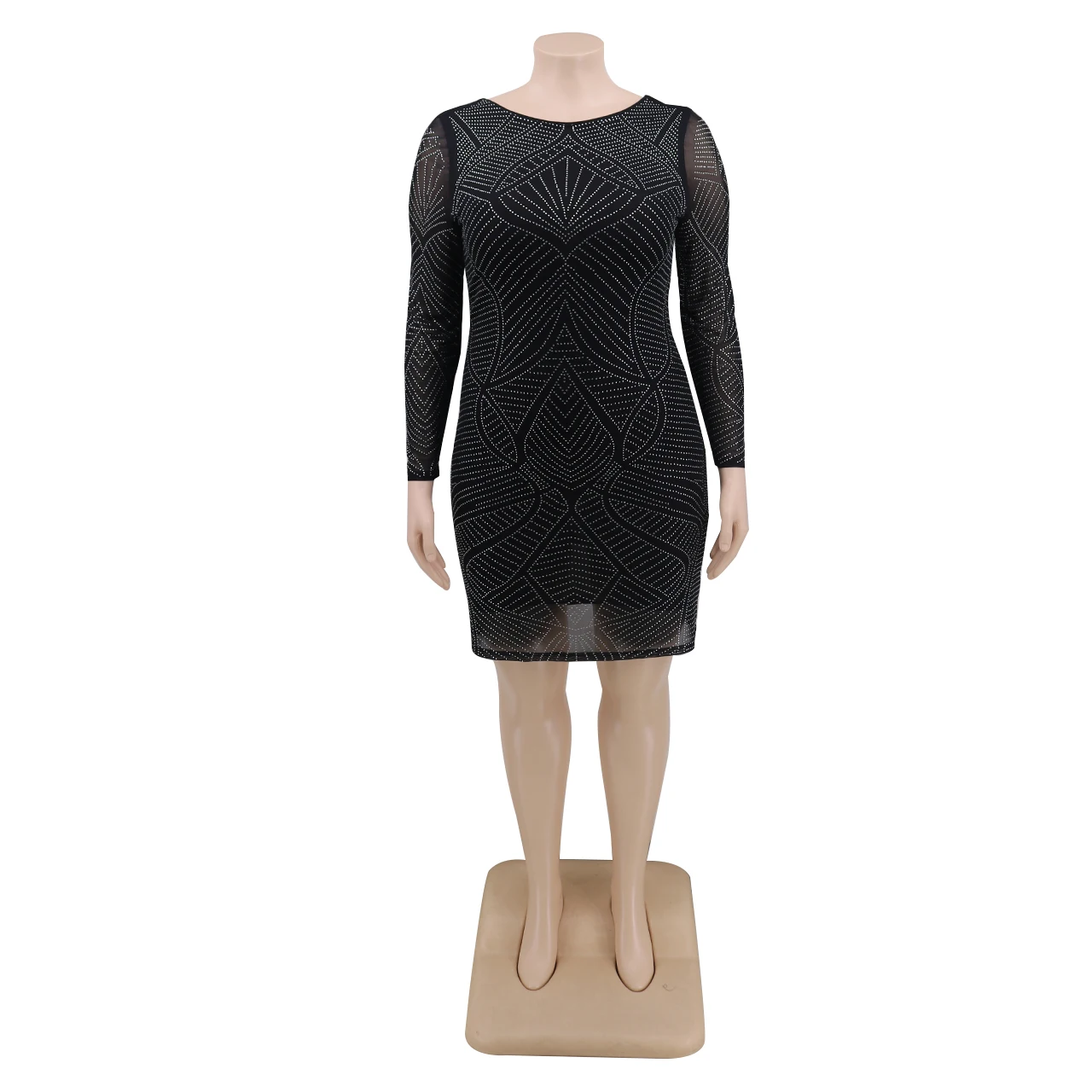 Foma YF1288 plus size xl-5xl autumn winter sexy casual women's Hot selling black polyester mesh hot drill buttock waist dress