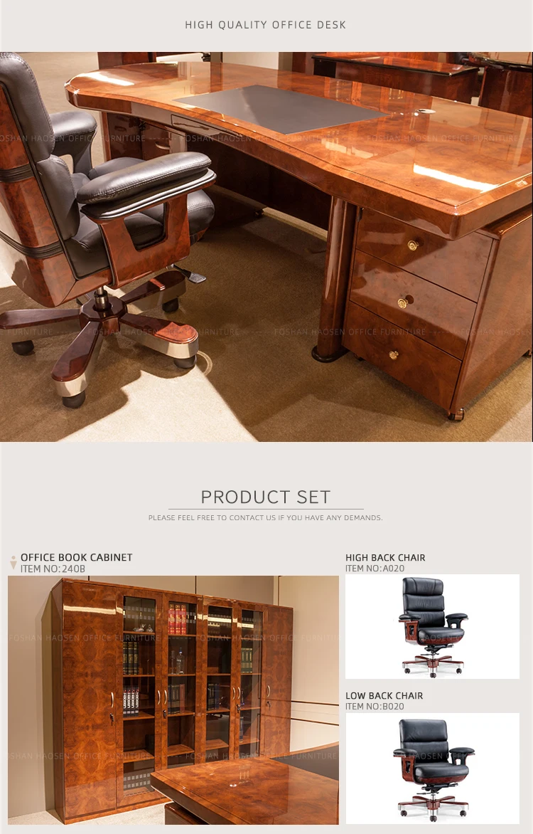 foshan haosen High Quality Italian style office furniture executive desk 2405 high gloss top table set sale