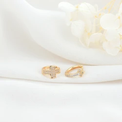 Factory Wholesale 14K Gold Plated Round Shape Cross Square Pattern Hoop Earrings