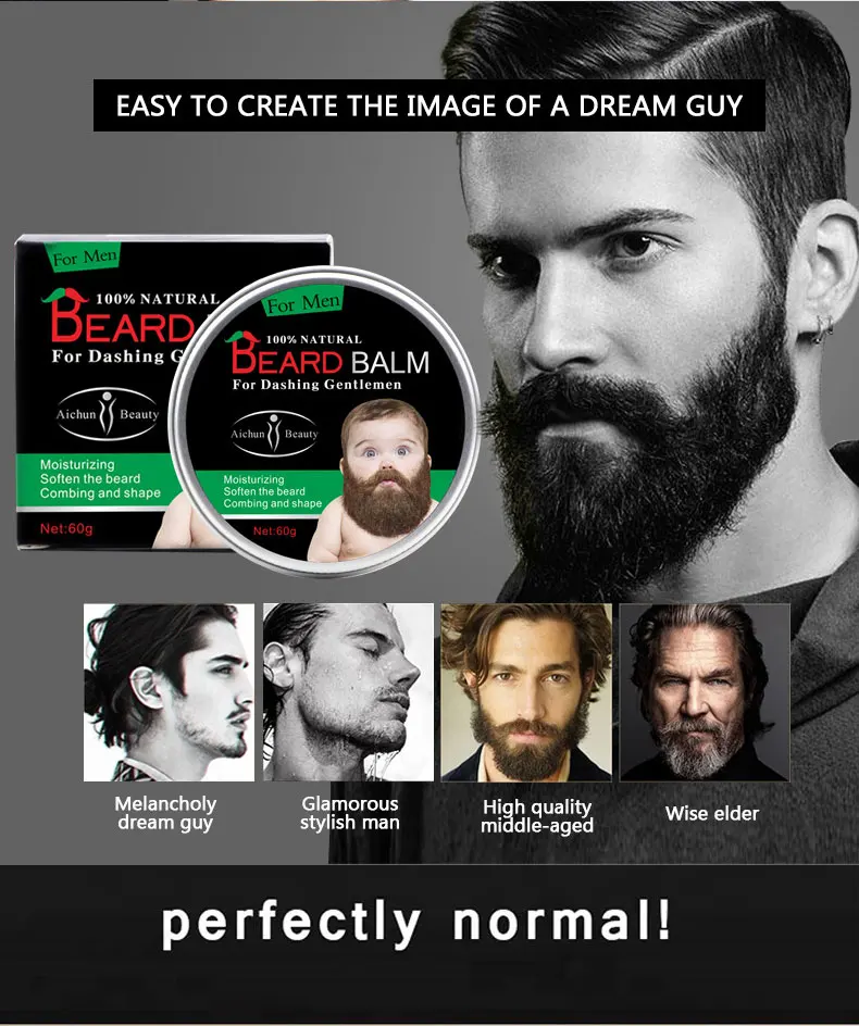 Aichun Beauty Men Beard Care Moisturizing Organic Growth Wax 100% Natural Beard Balm For Men