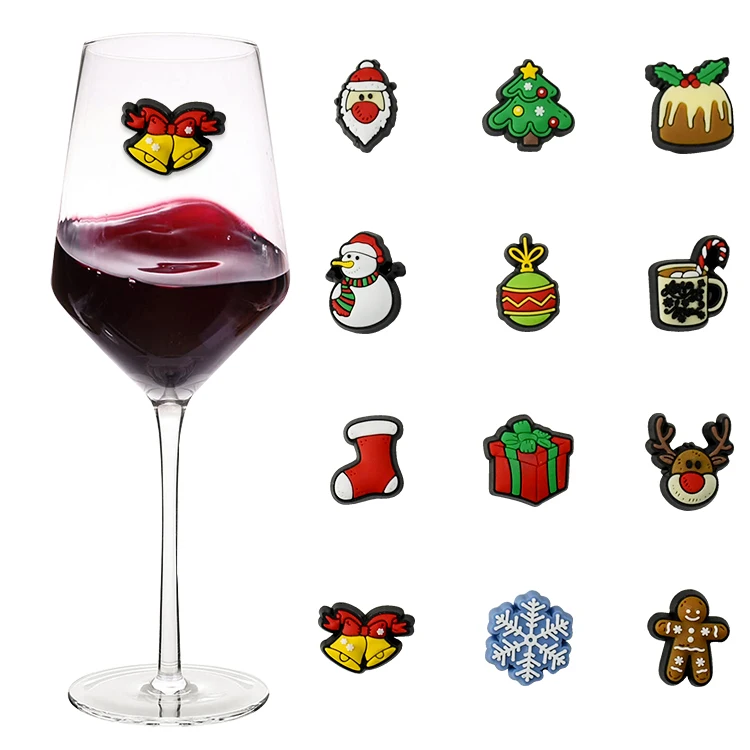Christmas Holiday Magnetic Wine Charms Stocking Stuffers Glass & Cocktail Markers Set of 12 Gift Favors Wine Accessories 