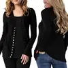 Autumn Fashion Solid Color Thin Coat V neck Long Sleeved Button Wild Knit Cardigan Top