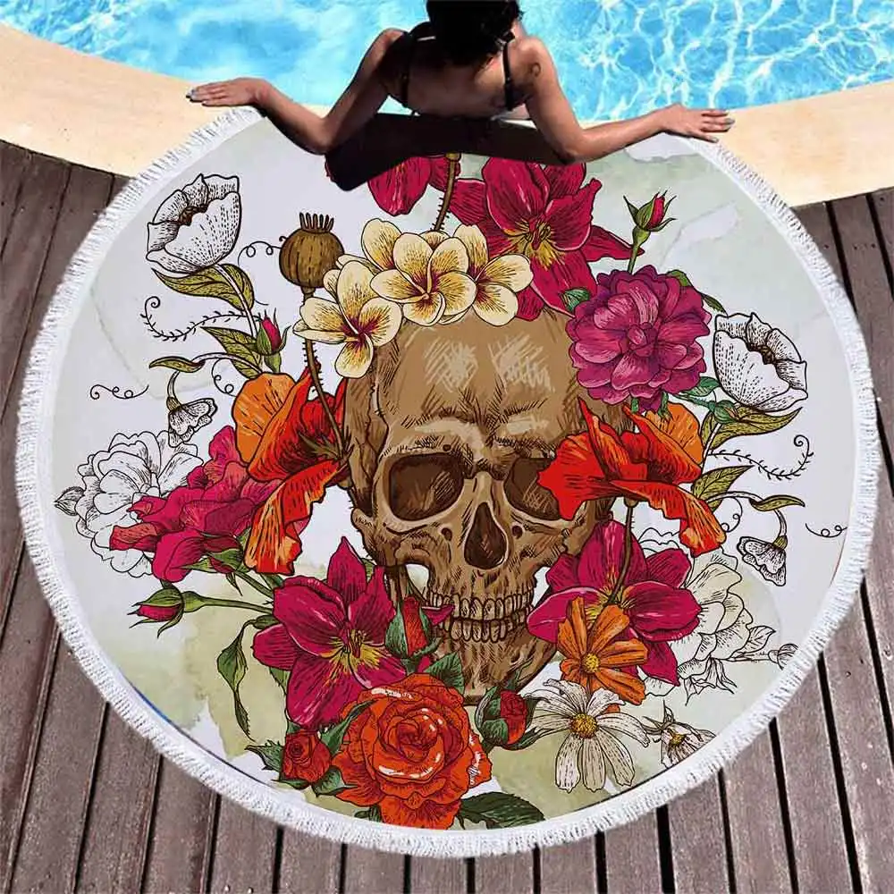 skull-rose beach towel