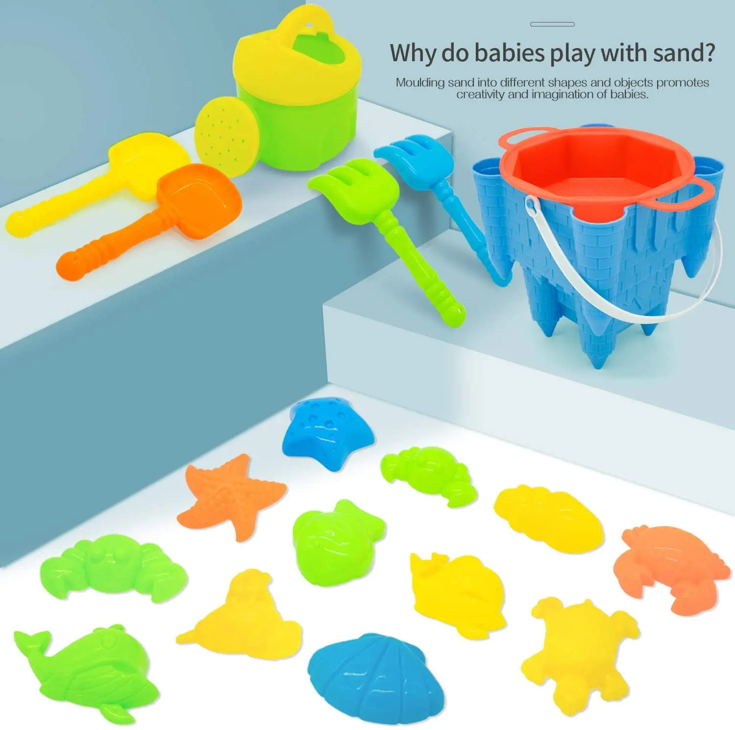 Lehoo Castle Kids Beach Sand Toys Set Mesh Bag Dessert Sand Molds for Toddlers Sand Castle Building Kits 29 Pcs Outdoor Tools with Buckets Watering Can Boys and Girls 