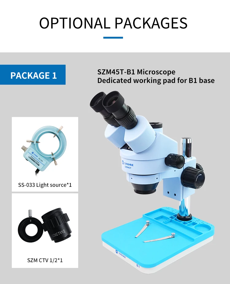 SUNSHINE Continuous Zoom Lens Trinocular Microscope SZM45T-B1