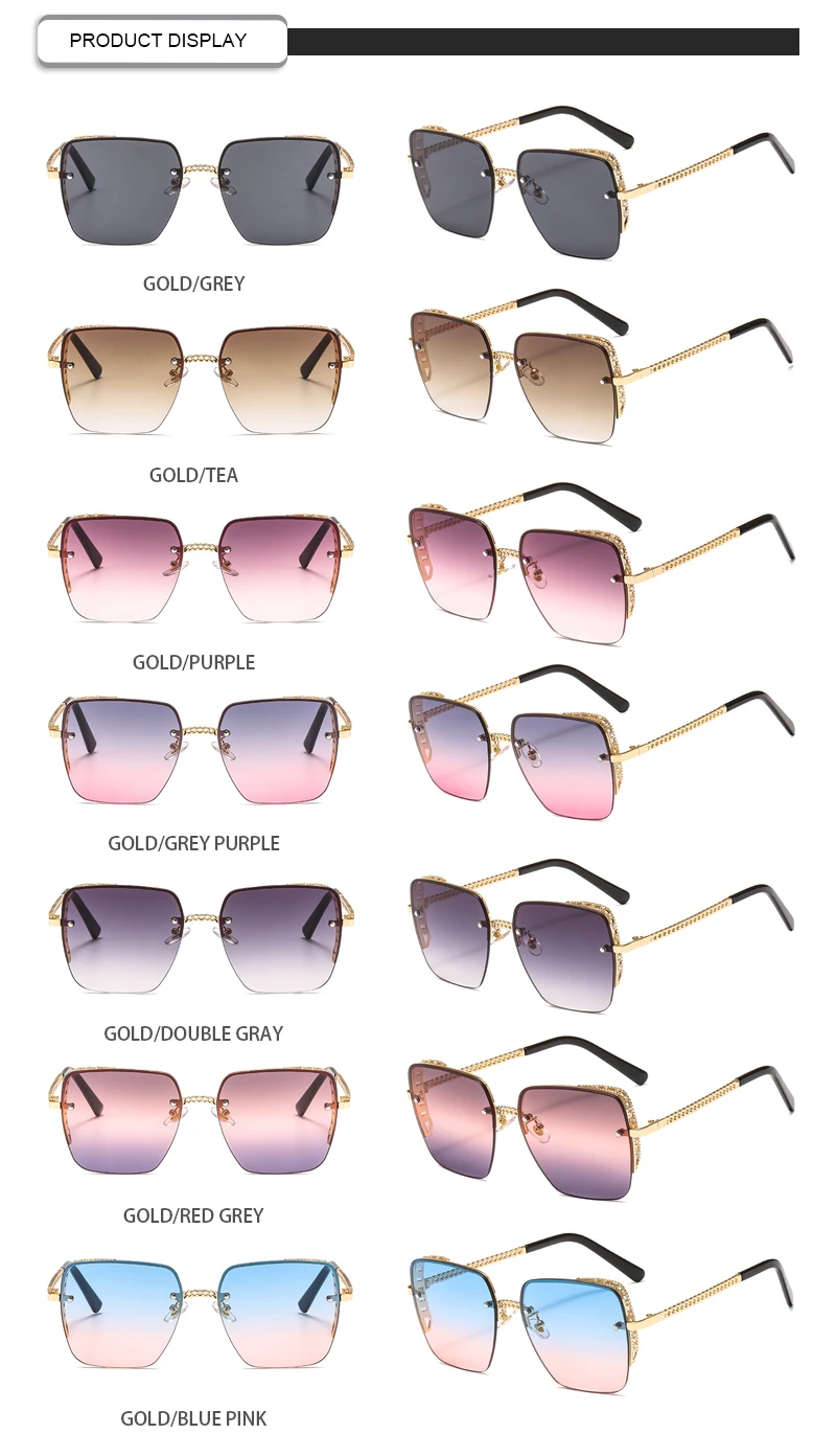 Trendy Hollow Frame Photochromic Lens Sun Glasses Square Sunglasses For Women