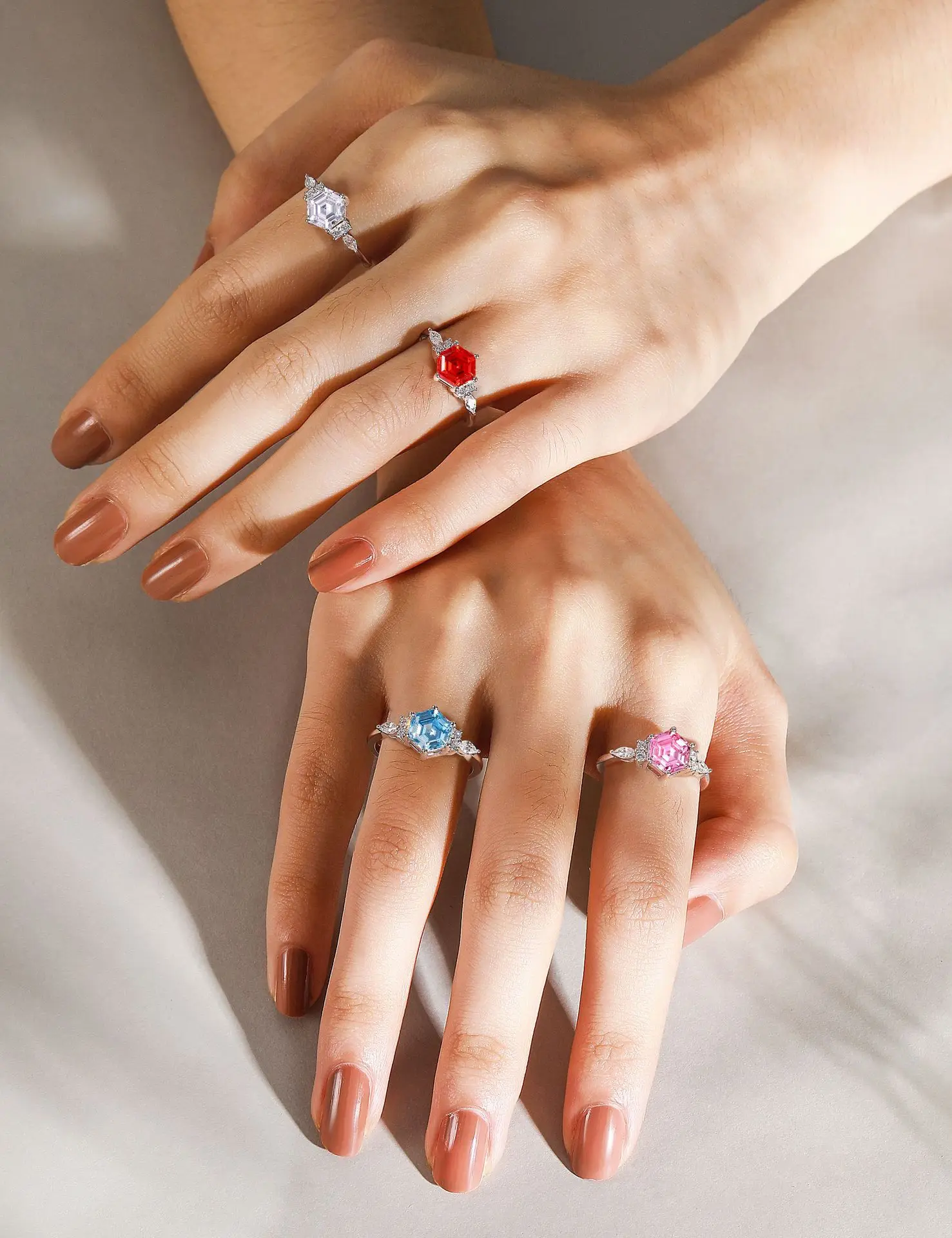 Niche High-grade 925 Sterling Silver Hexagon Flame Color Ring Luxury Women Diamond Ring Lab Diamond Treasure Sapphire Fine Ring